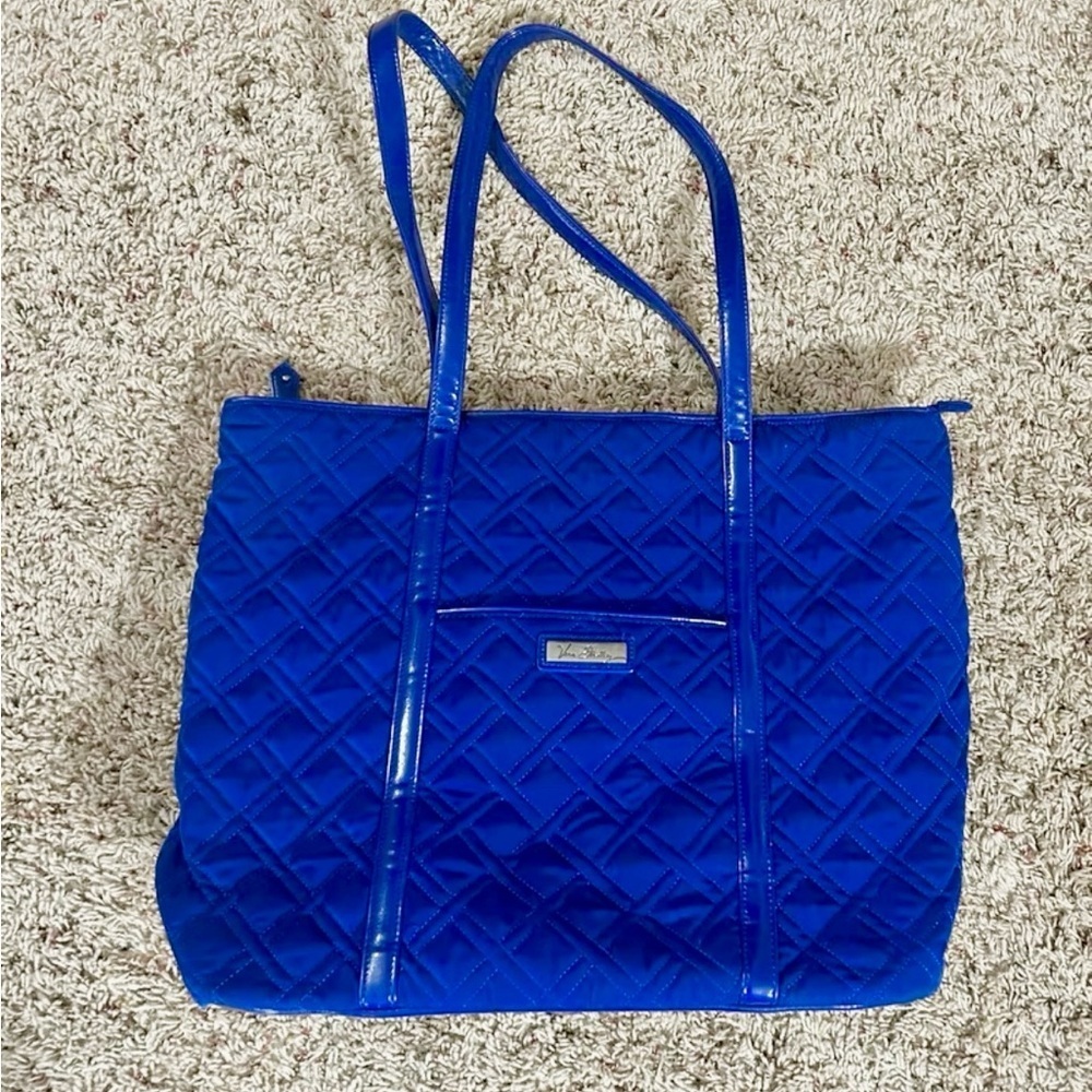 Vera Bradley microfiber Vera tote bag cobalt blue xlarge purse luggage travel - Picture 2 of 5